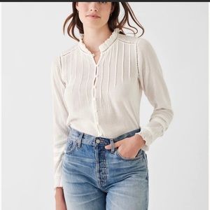 Faherty Willa White Long Sleeve Organic Cotton Peasant Top